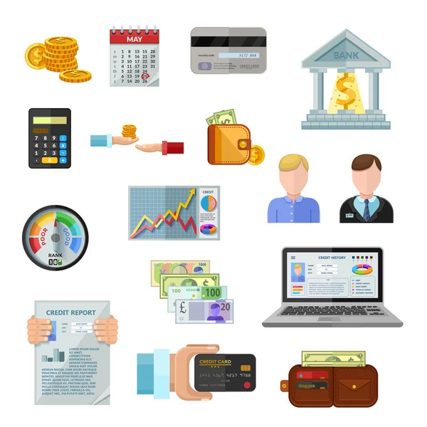 Pictogrammen voor kredietbeoordeling op witte achtergrond — Stockvector