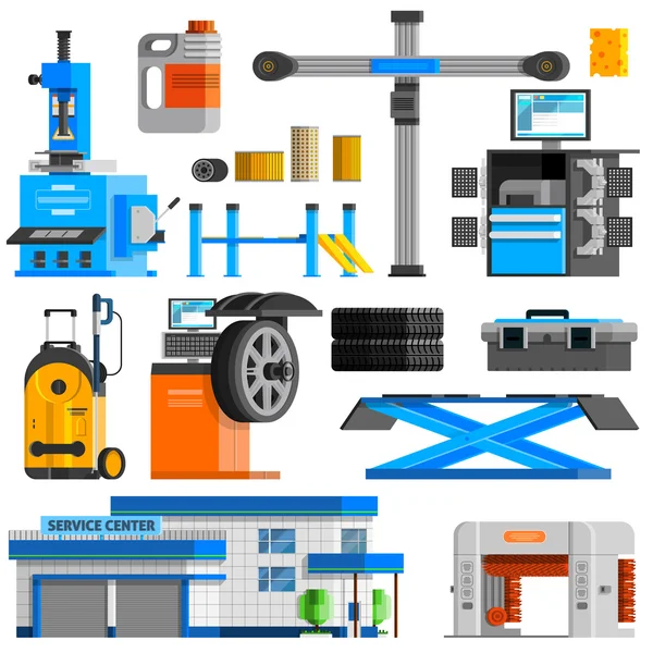 Conjunto de iconos decorativos planos de servicio automático — Vector de stock