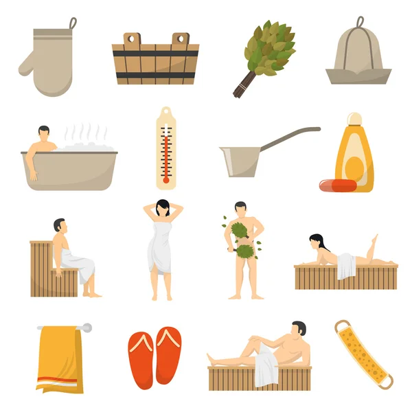 Baño Sauna Spa Set de iconos planos — Vector de stock