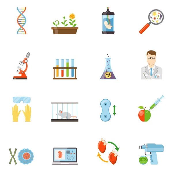Biotecnologia e genetica icone a colori — Vettoriale Stock