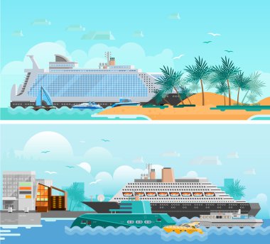 Cruise Vacation Flat Horizontal Banners Set clipart