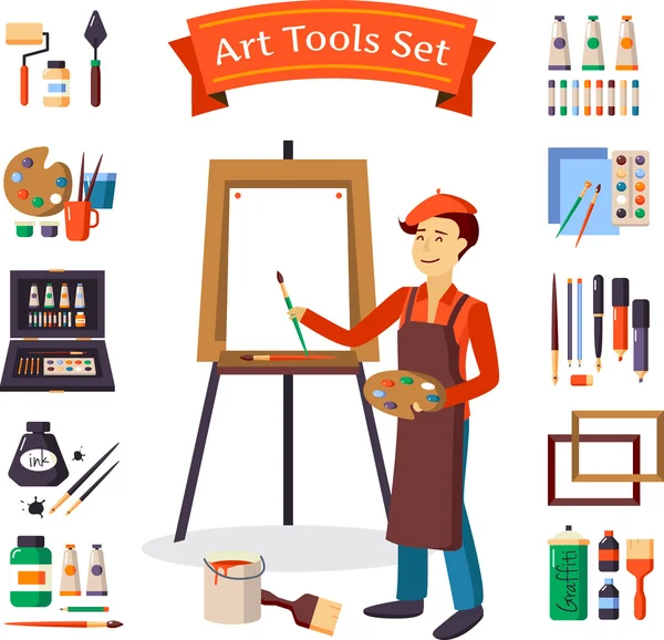 Artista e Art Tools Set — Vettoriale Stock