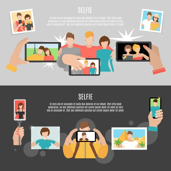 Selfie 2 banners horizontales planos — Vector de stock