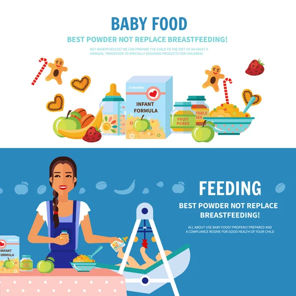 Baby voeding 2 platte banners — Stockvector