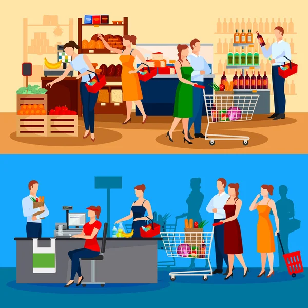 Customers Of Supermarket Compositions — Stock Vector