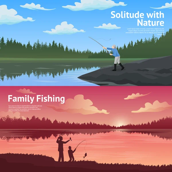 Familie visserij horizontale banners set — Stockvector