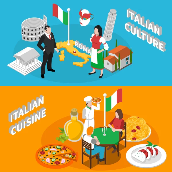 Italie Tourisme 2 Bannières isométriques Affiche — Image vectorielle