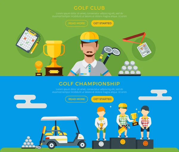 Golf Kulübü Ve Şampiyonluk Afişleri — Stok Vektör