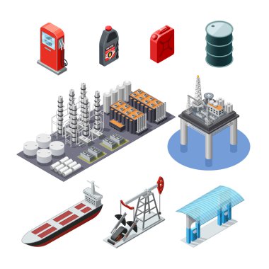 Petrol sanayi izometrik Icons Set