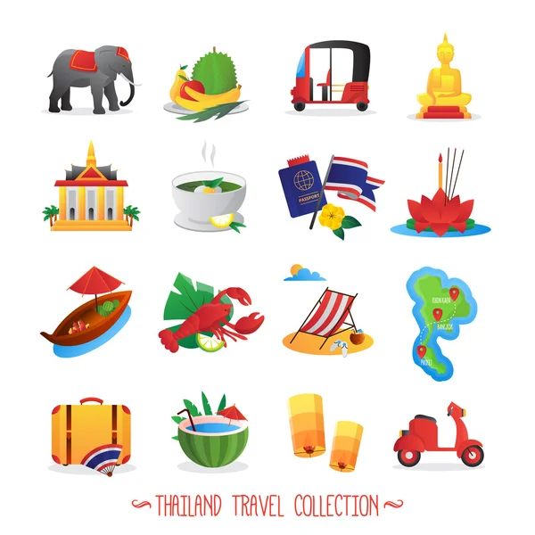 Thailandia Viaggi piatto Icone Collezione — Vettoriale Stock