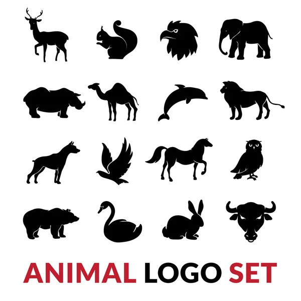 Wild Animals Black Logo Icons Set — Wektor stockowy