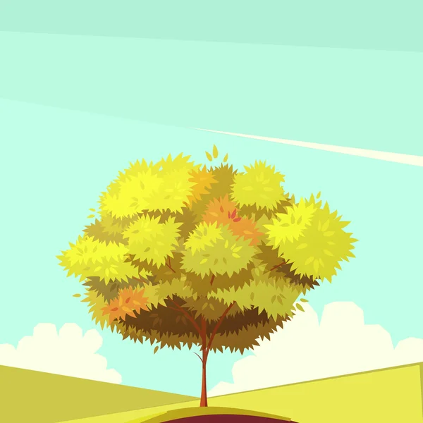 Baum mit Wurzel-Retro-Cartoon-Illustration — Stockvektor