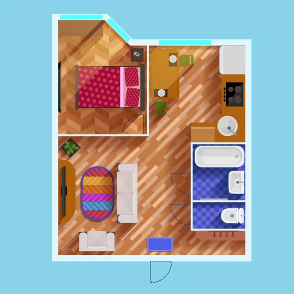 План этажа квартиры с одной спальней — стоковый вектор