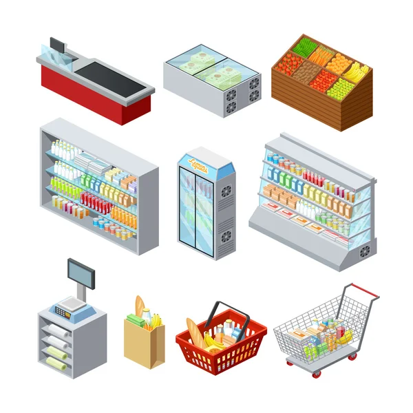 Isometrische Supermarkt-Symbole gesetzt — Stockvektor