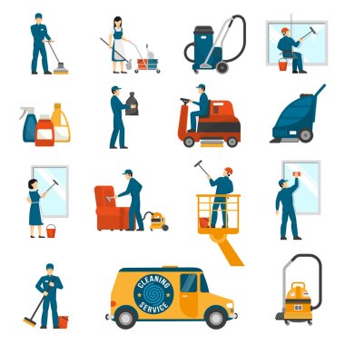 Industrial Cleaning Service Flat Icons Set clipart