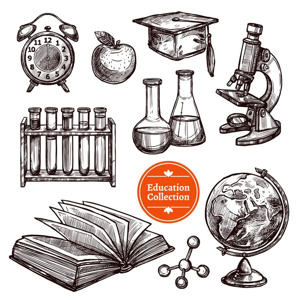 Conjunto de esboço desenhado à mão educação — Vetor de Stock