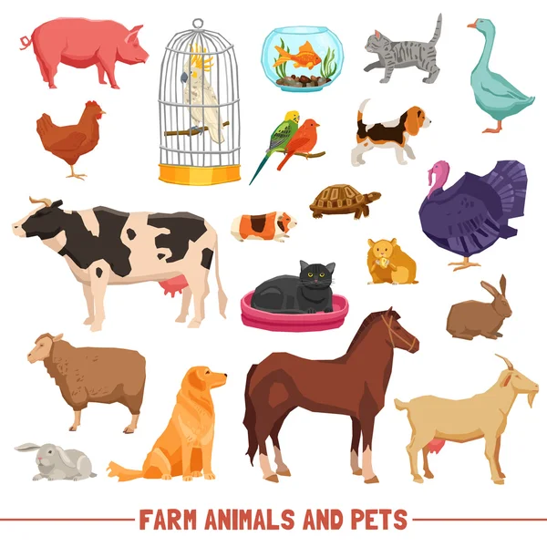 Hospodářská zvířata a domácí zvířata Set — Stockový vektor