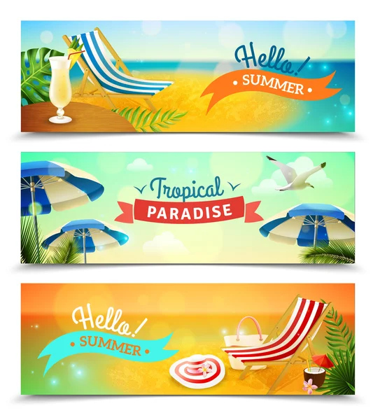 Set de banners de playa tropical — Vector de stock