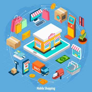 İzometrik kavramı alışveriş cep