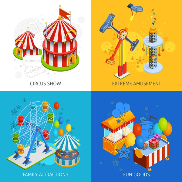 Parque de atracciones 2x2 Concepto de diseño isométrico — Vector de stock