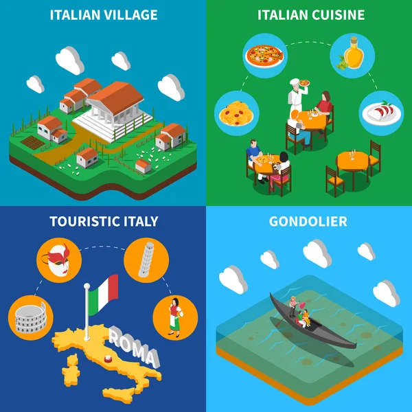 Italie Voyage 4 Icônes Isométriques Square — Image vectorielle