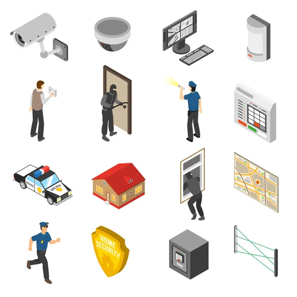 Home Security Service Isometric Icons Set — Stock Vector