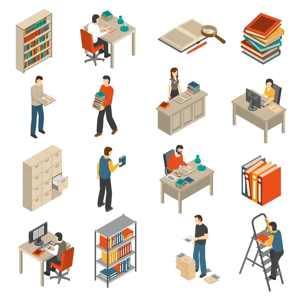 Documents Archive Library Isometric Icons Set — Stock Vector