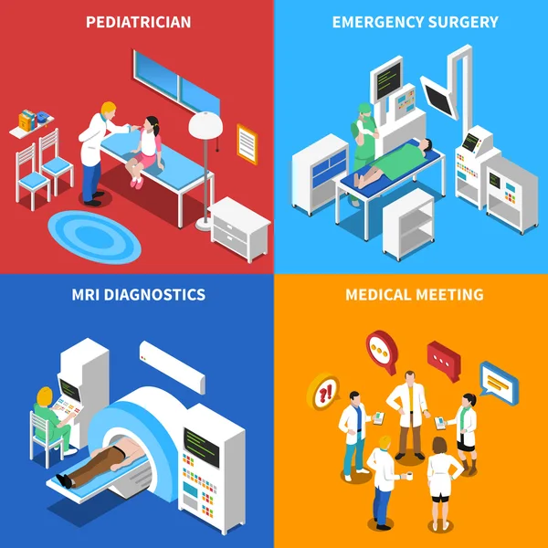 Hospital Patient 4 Isometric Icons Square — Stock Vector