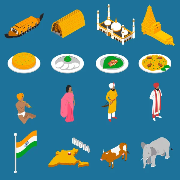 Attractions touristiques indiennes Collection d'icônes isométriques — Image vectorielle
