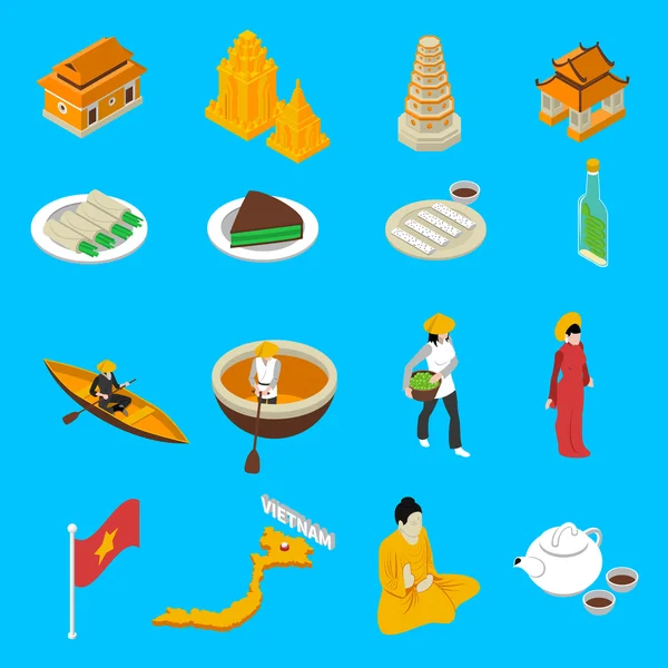 Vietnam Touristic Attractions  Isometric Icons Collection — Stock Vector