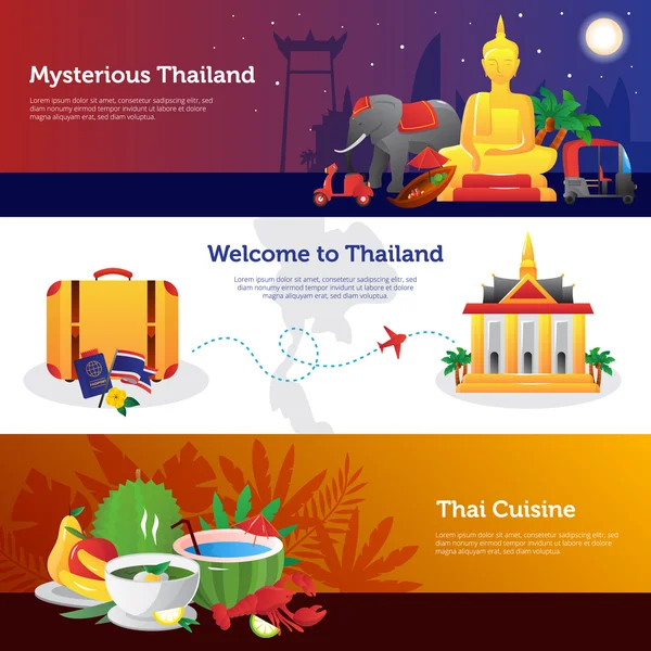 Thailandia viaggio orizzontale Banner Set — Vettoriale Stock