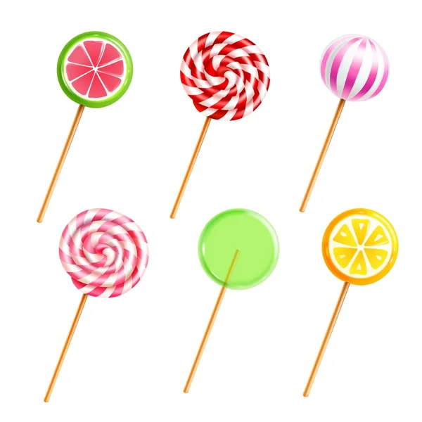 Słodycze Lollipops Candies realistyczne ikony zestaw — Wektor stockowy