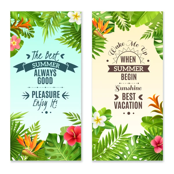 Tropische planten 2 kleurrijke vakantie banners — Stockvector