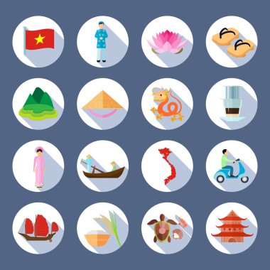 Vietnamca düz Icons Set yuvarlak simgeler