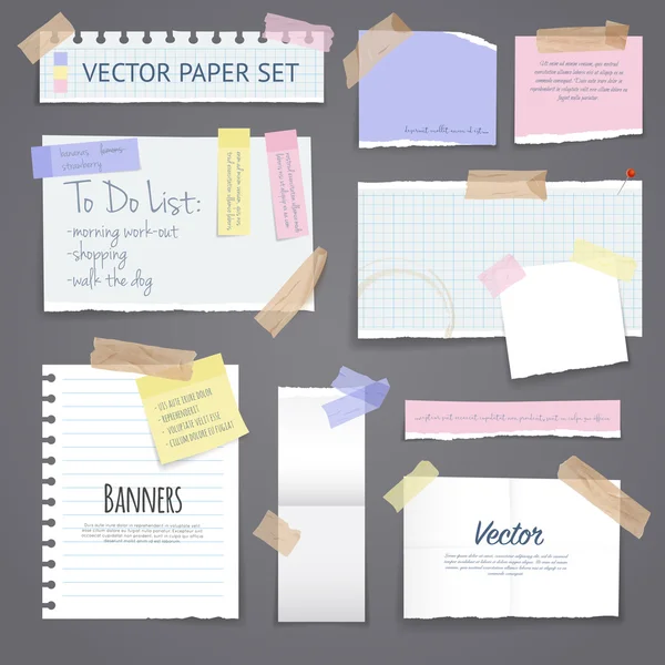 Conjunto de pancartas de papel con cinta adhesiva — Vector de stock