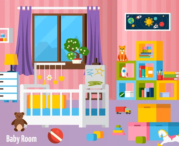 Habitación del bebé Composición colorida plana — Vector de stock