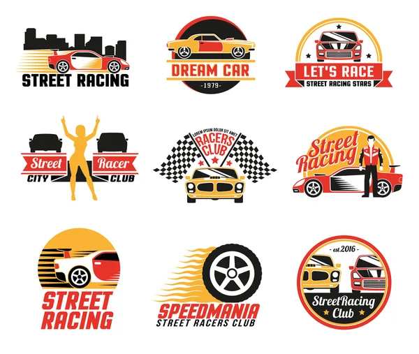 Straat racen Logo emblemen Icons Set — Stockvector