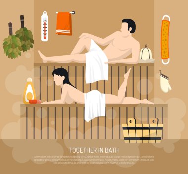 Hamamı Sauna aile ziyaret illüstrasyon Poster