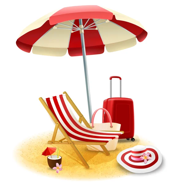 Beach Deck Chair And Umbrella Illustration — Stock Vector