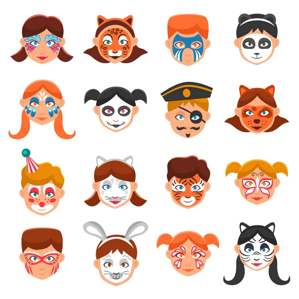 Painted Faces Icons Set — Stock Vector