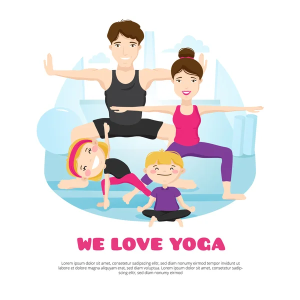 Familie praktiziert Yoga Cartoon Poter — Stockvektor