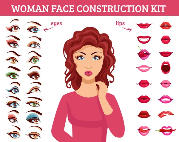 Kit de construcción cara mujer — Vector de stock