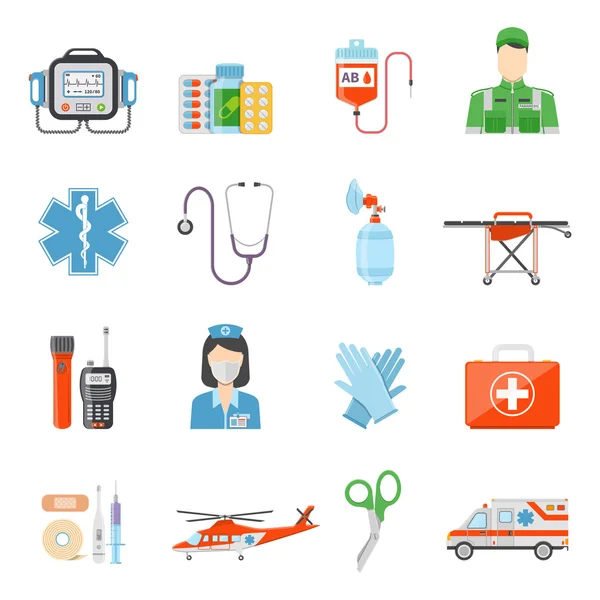 Paramedicus platte decoratieve gekleurde pictogrammen — Stockvector