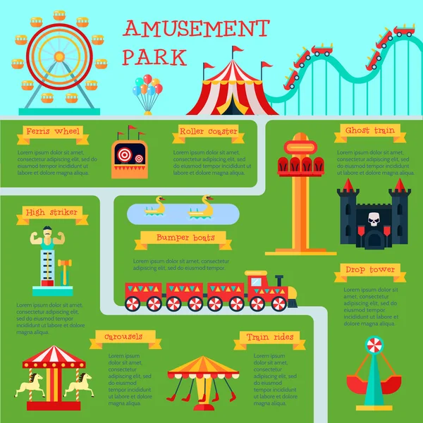 Juego de Infografía del Parque de Atracciones — Vector de stock