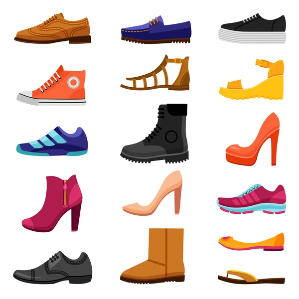 Ensemble d'icônes colorées de chaussures — Image vectorielle