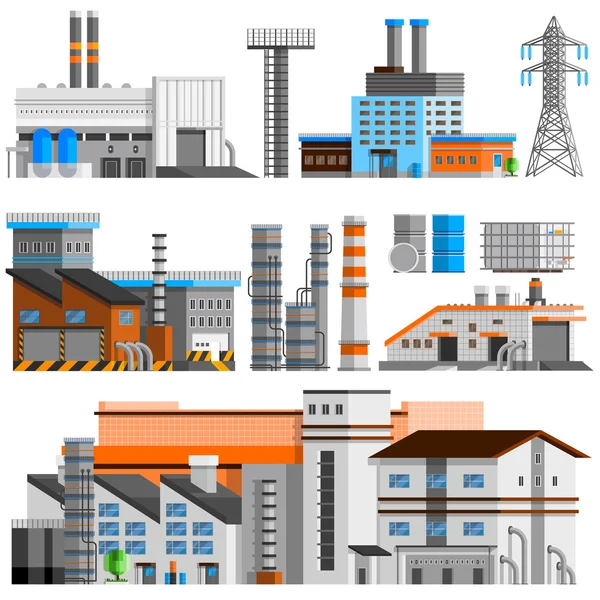 Edificios industriales Set ortogonal — Vector de stock