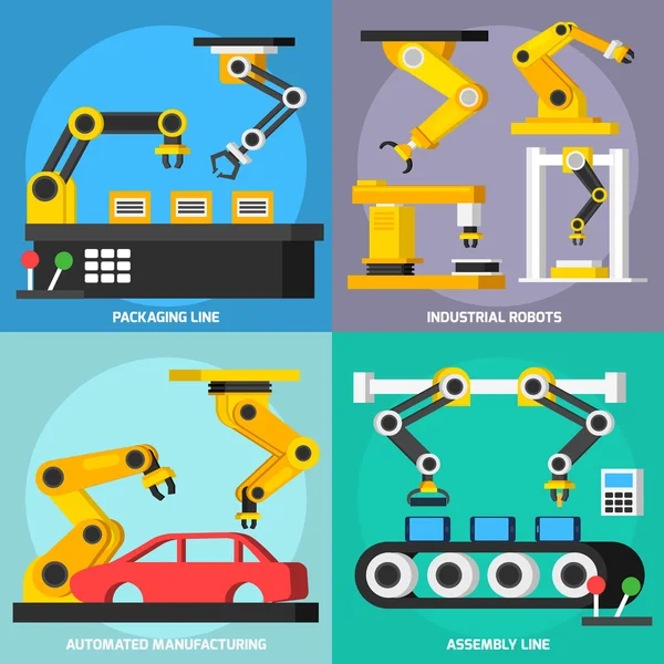 Conjunto de iconos ortogonales 2x2 de transportador de automatización — Archivo Imágenes Vectoriales