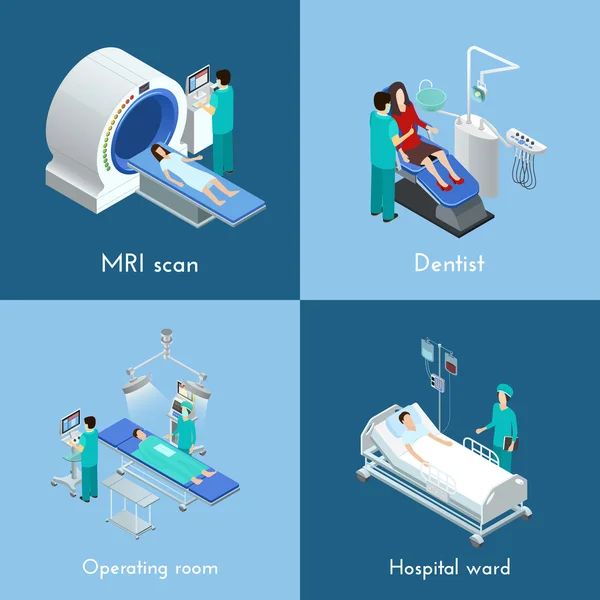 Equipamento médico Isométrico 4 ícones quadrados — Vetor de Stock