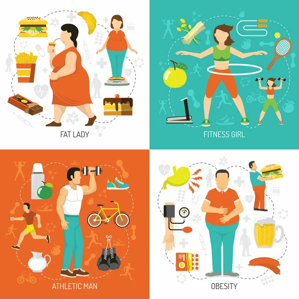 Concepto de Obesidad y Salud — Vector de stock