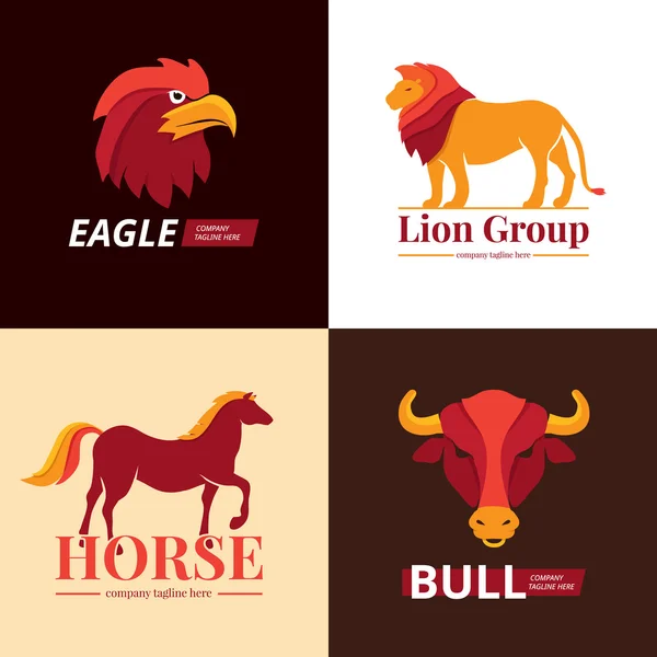 Animals Logo Design 4 Flat Icons — Stock Vector